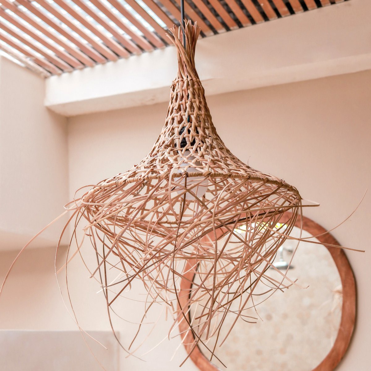 Lampenschirm aus Bambus mit Quasten | Natürlicher Lampenschirm | Pendelleuchte GILI Größe: M