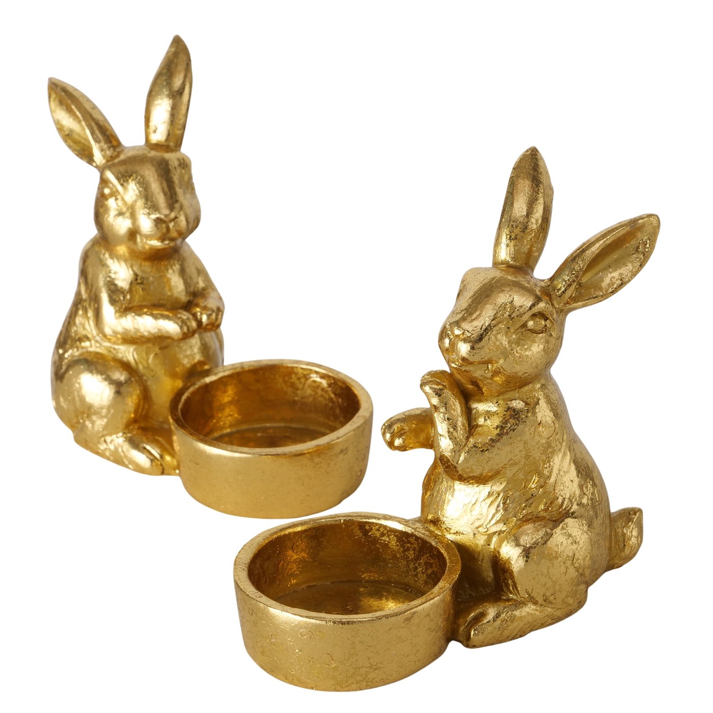 2 Teelichthalter Osternhase, Gold