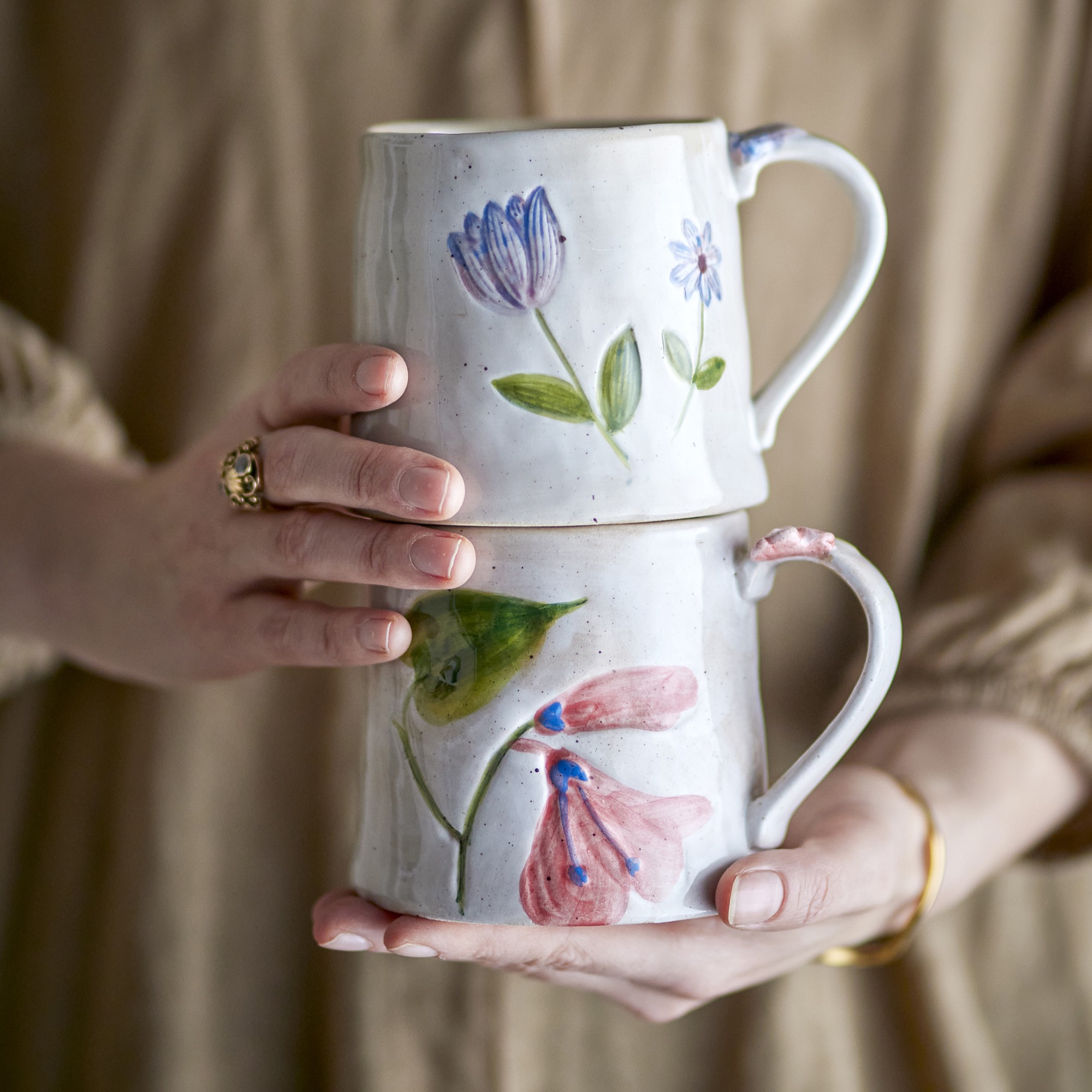 2er Set Camilla Becher, Bunt, Steingut