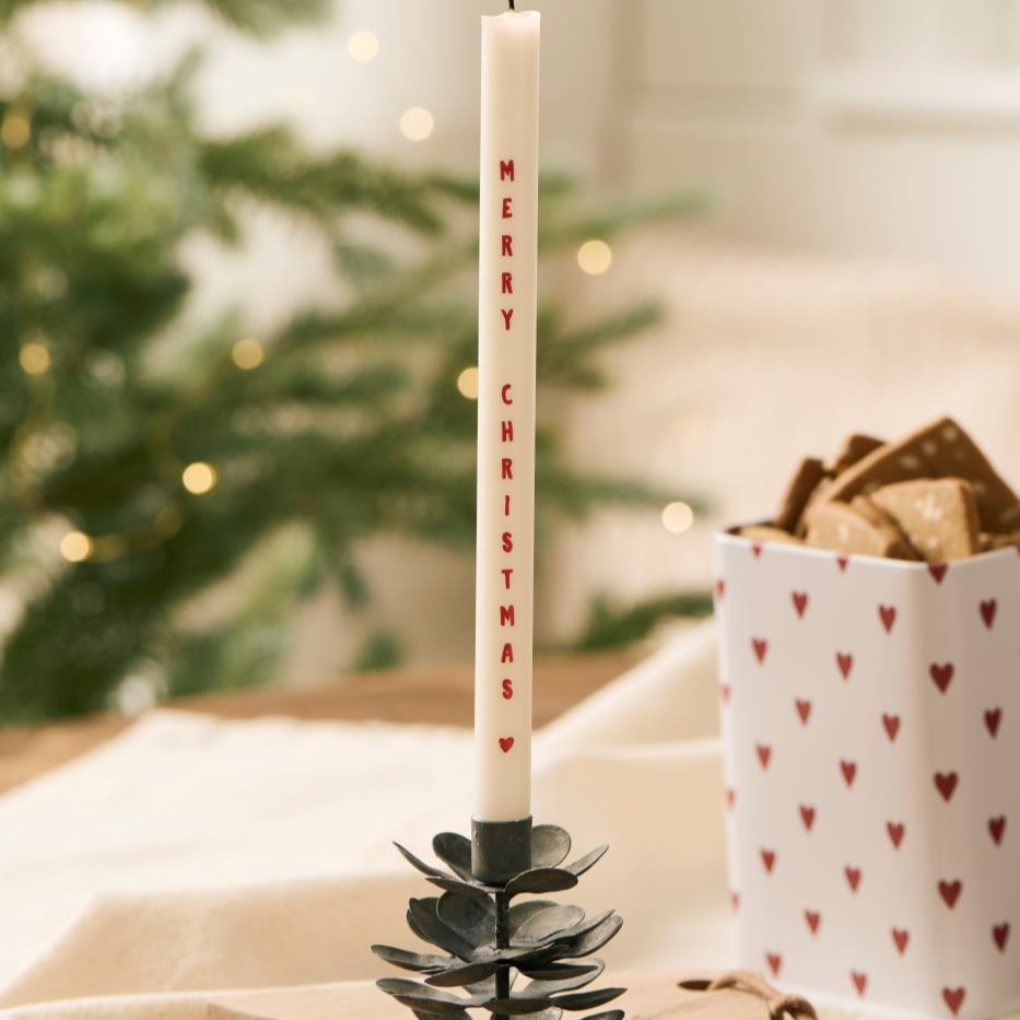 5 dünne hohe Kerzen m/Merry Christmas, Stearin Ø:1,3 H:20