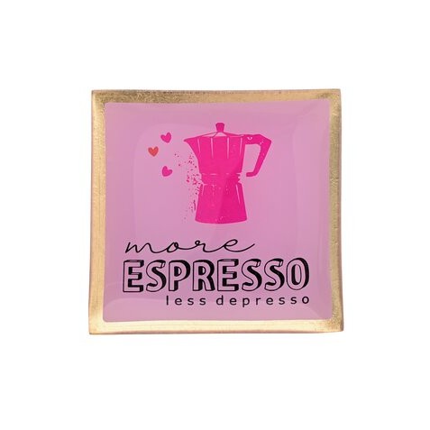 Love Plates, Glasteller S, Motiv: More espresso less depresso,  rosa