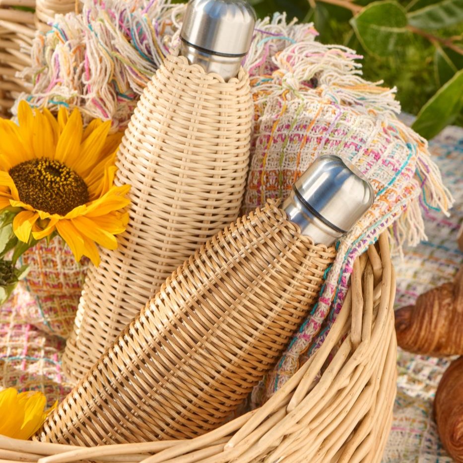 Thermosflasche braun Polyrattan handgeflochten 500 ml