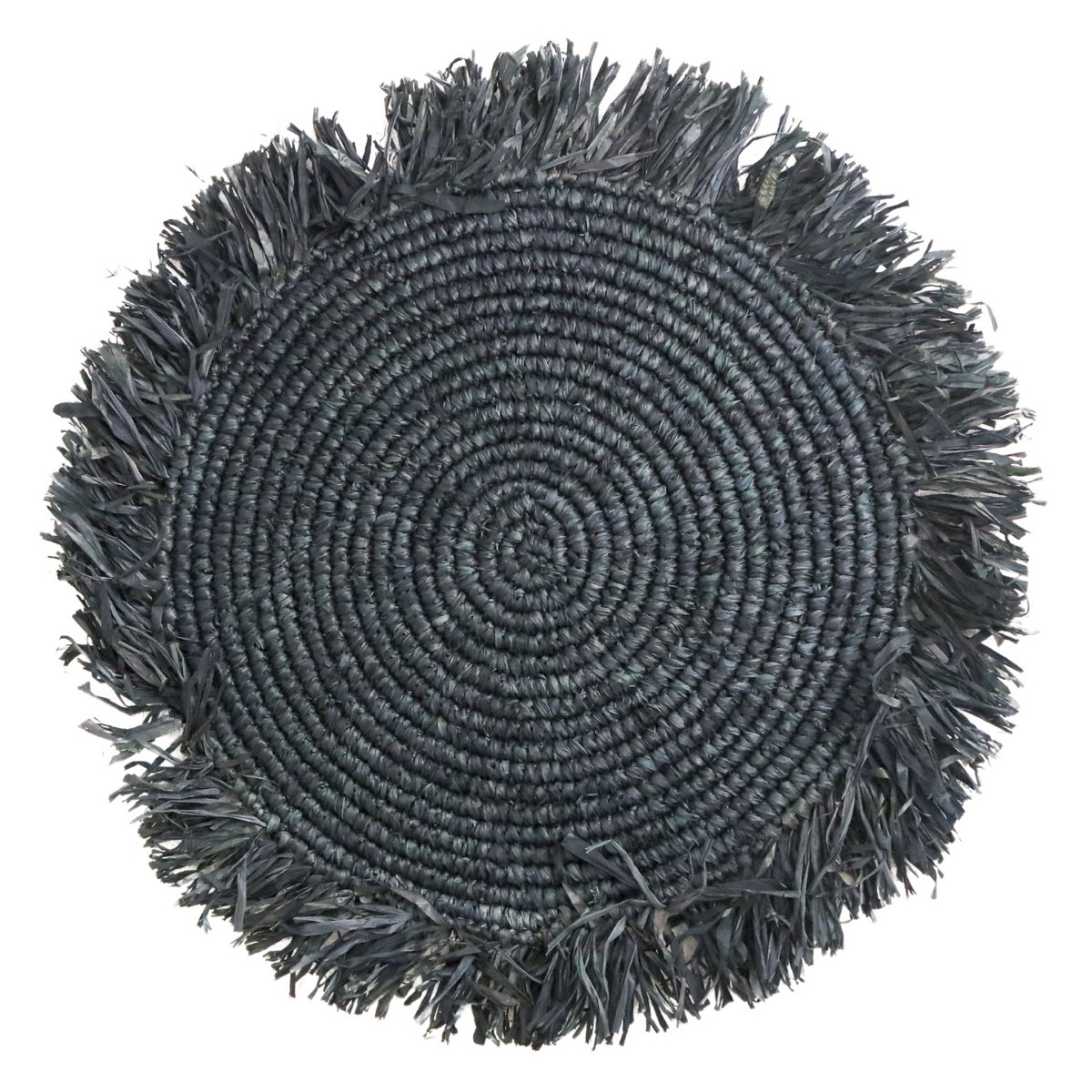 Schwarzes Boho-Tischset (2er-, 4er- oder 6er-Set) 45 cm Tischset mit Fransen AMBON aus Raffiabast Größe: 6er-Set