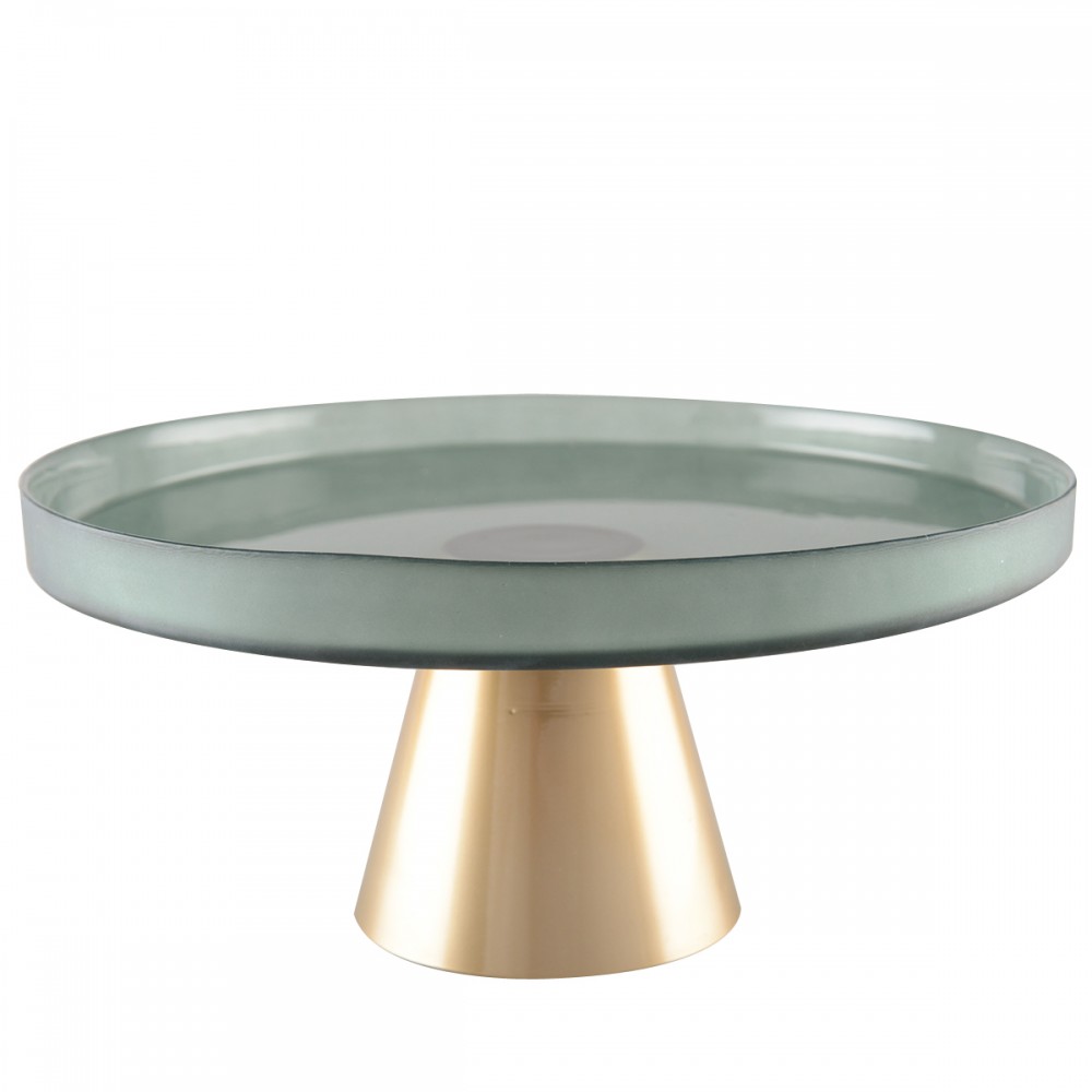 Aulica Tortenständer Glas, Grün mit Goldfuß, 21 cm