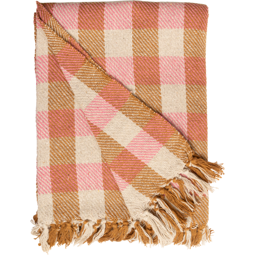 Plaid Würfel Kaffee/Rosa aus Baumwolle