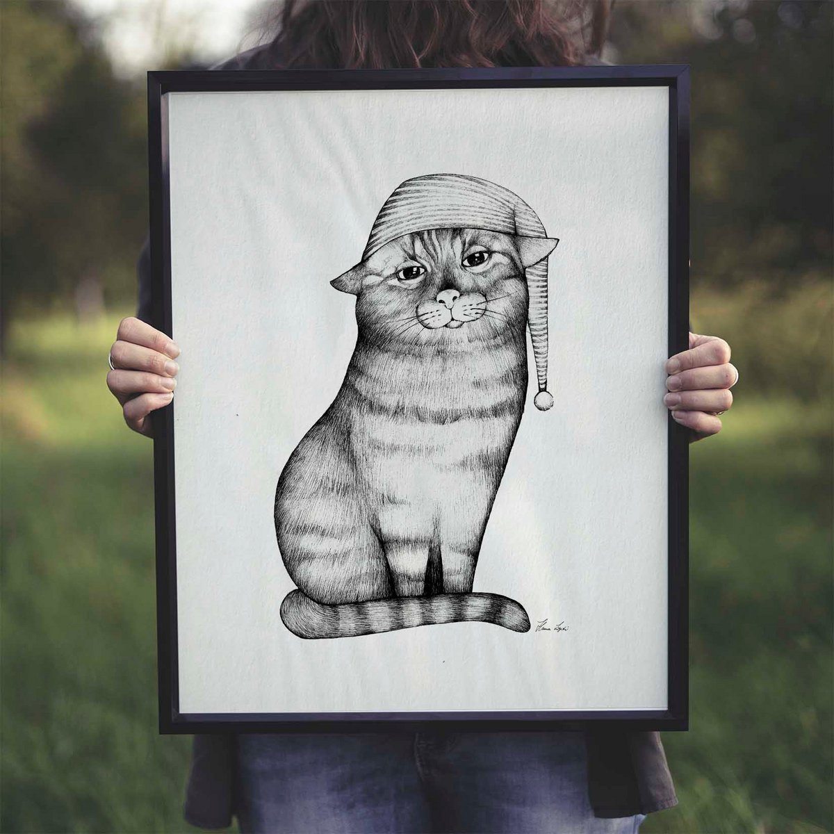 Kunstdruck - Gute Nacht Katze Size: A4