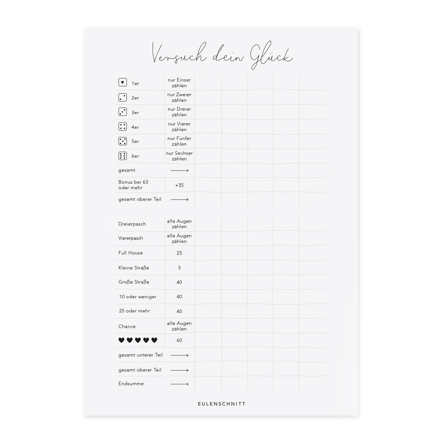 Eulenschnitt Spielblock versuch dein Glück Eulenschnitt Spielblock versuch dein Glück