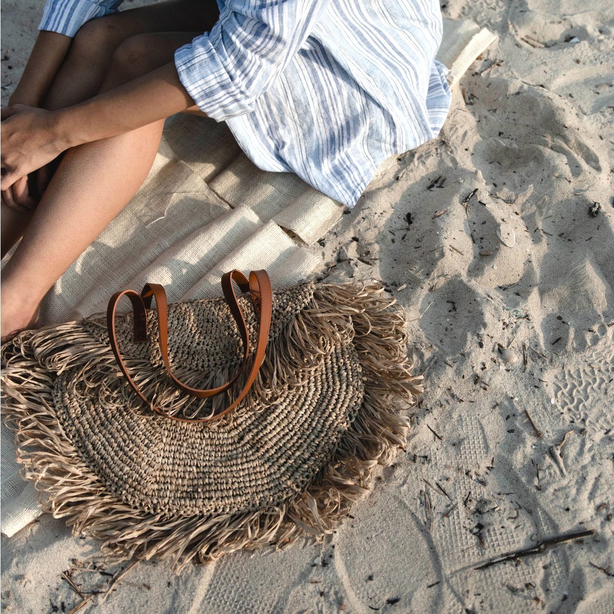 Umhängetasche mit Fransen Strandtasche SUMBAWA