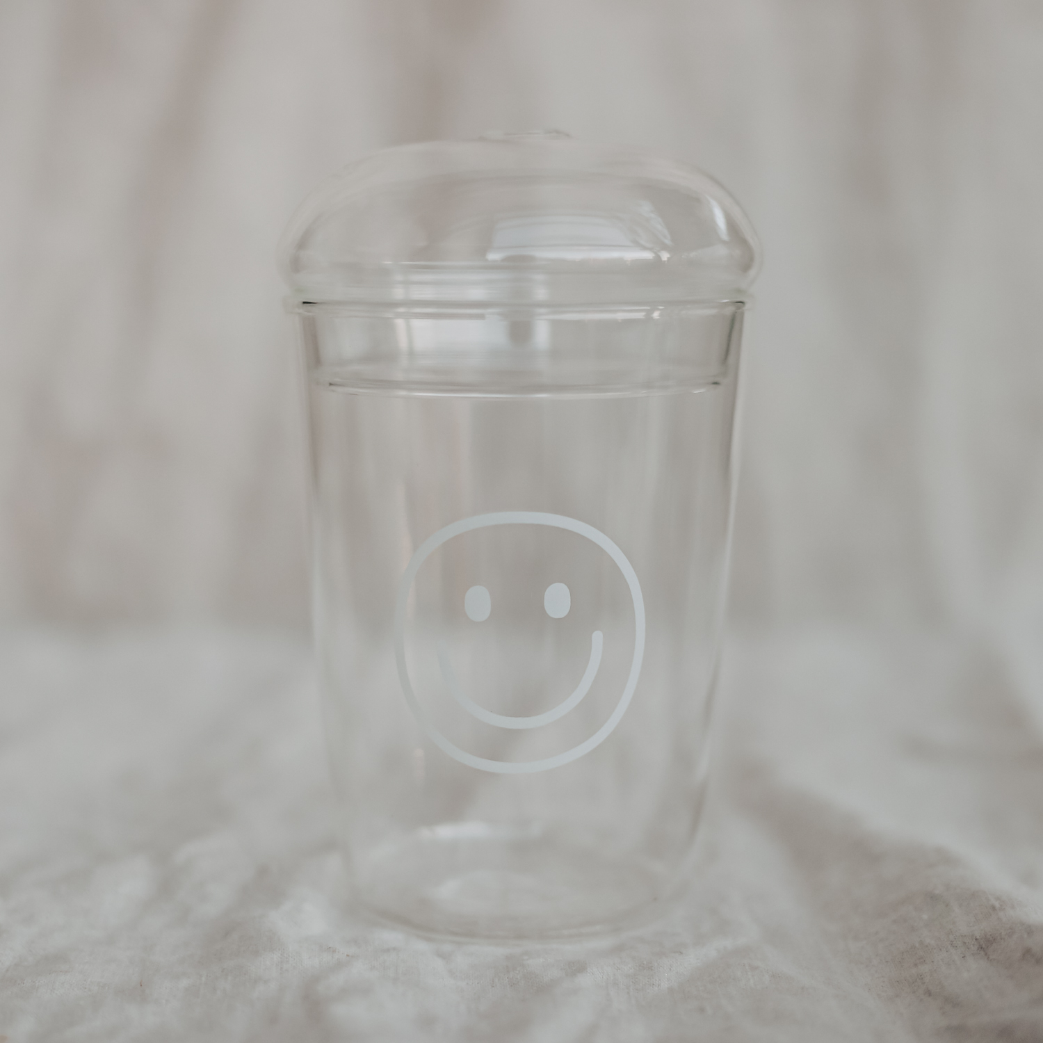 Trinkglas Smiley weiß, Eulenschnitt 