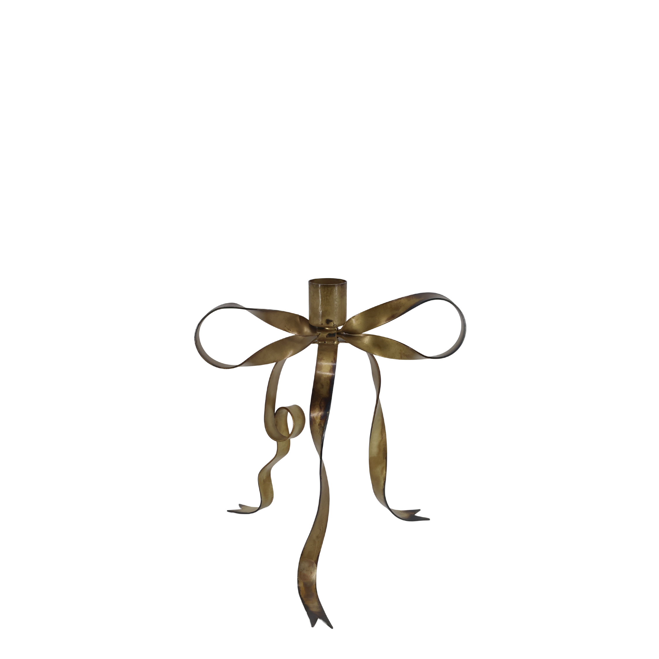 Kerzenhalter mit Schleife hoch, antique Messing