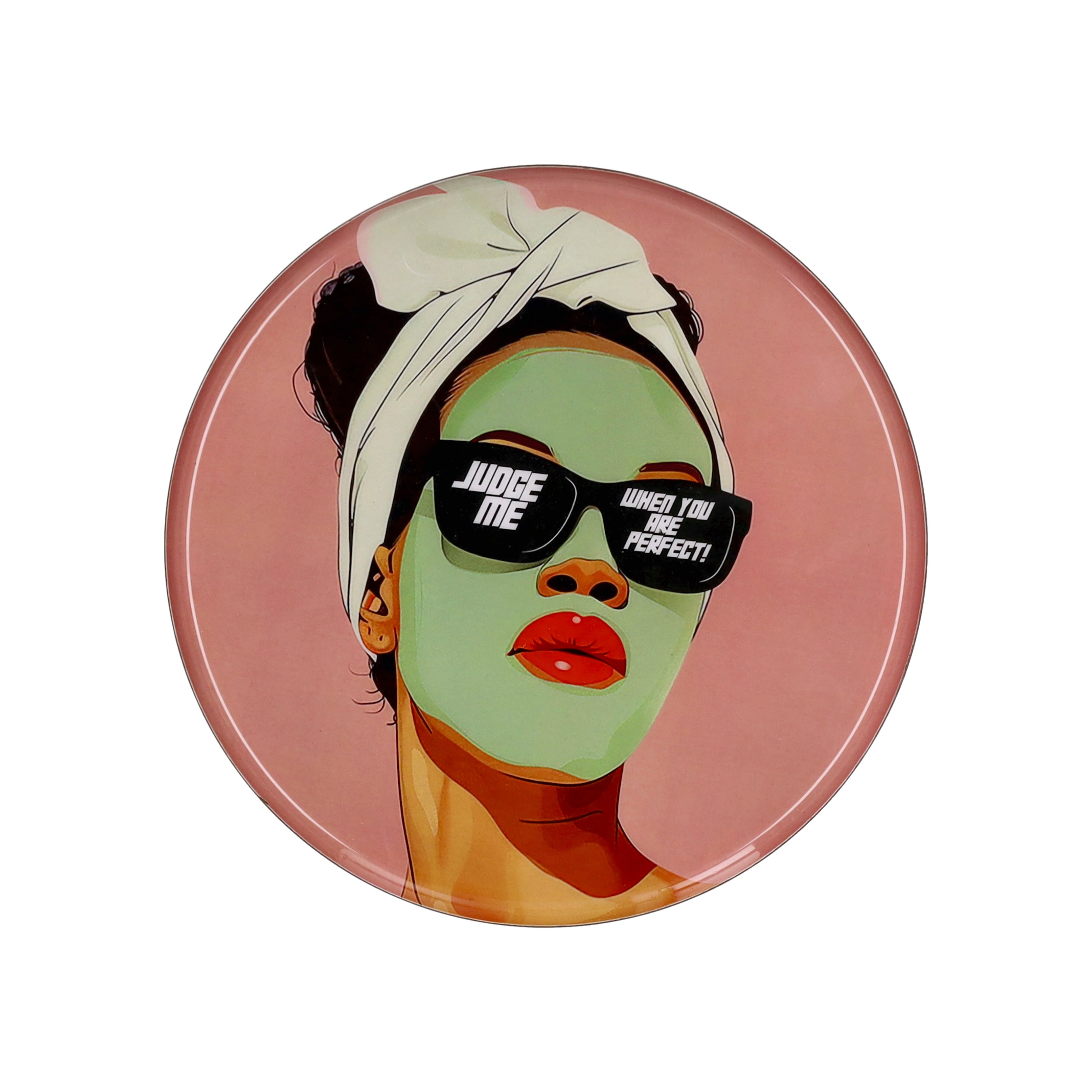 Love Trays, Dekotablett, M, Motiv: Frau mit Gesichtsmaske, rund,  altrosa