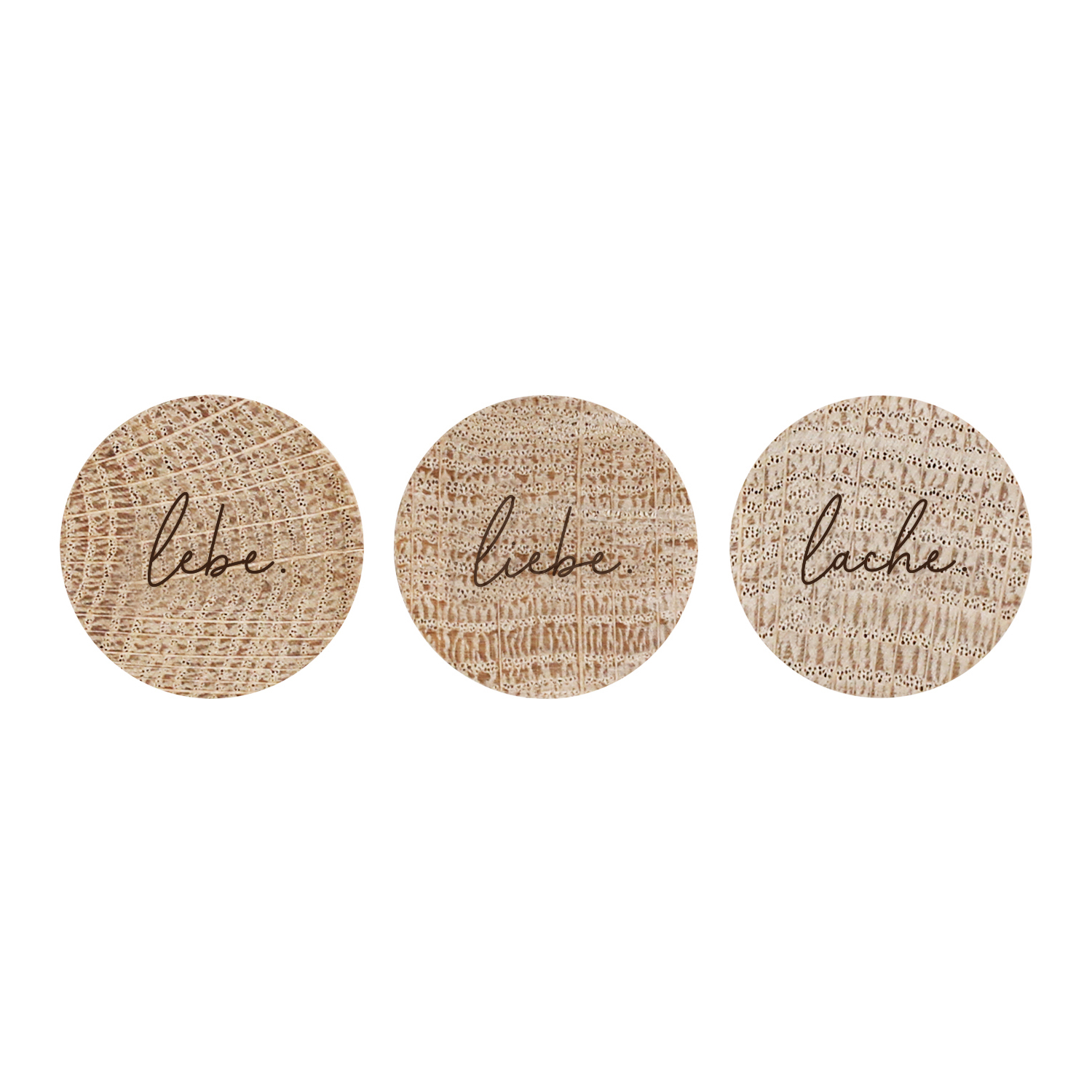 Holzmagnete Lebe Liebe Lache, 3er Set, Eichenholz