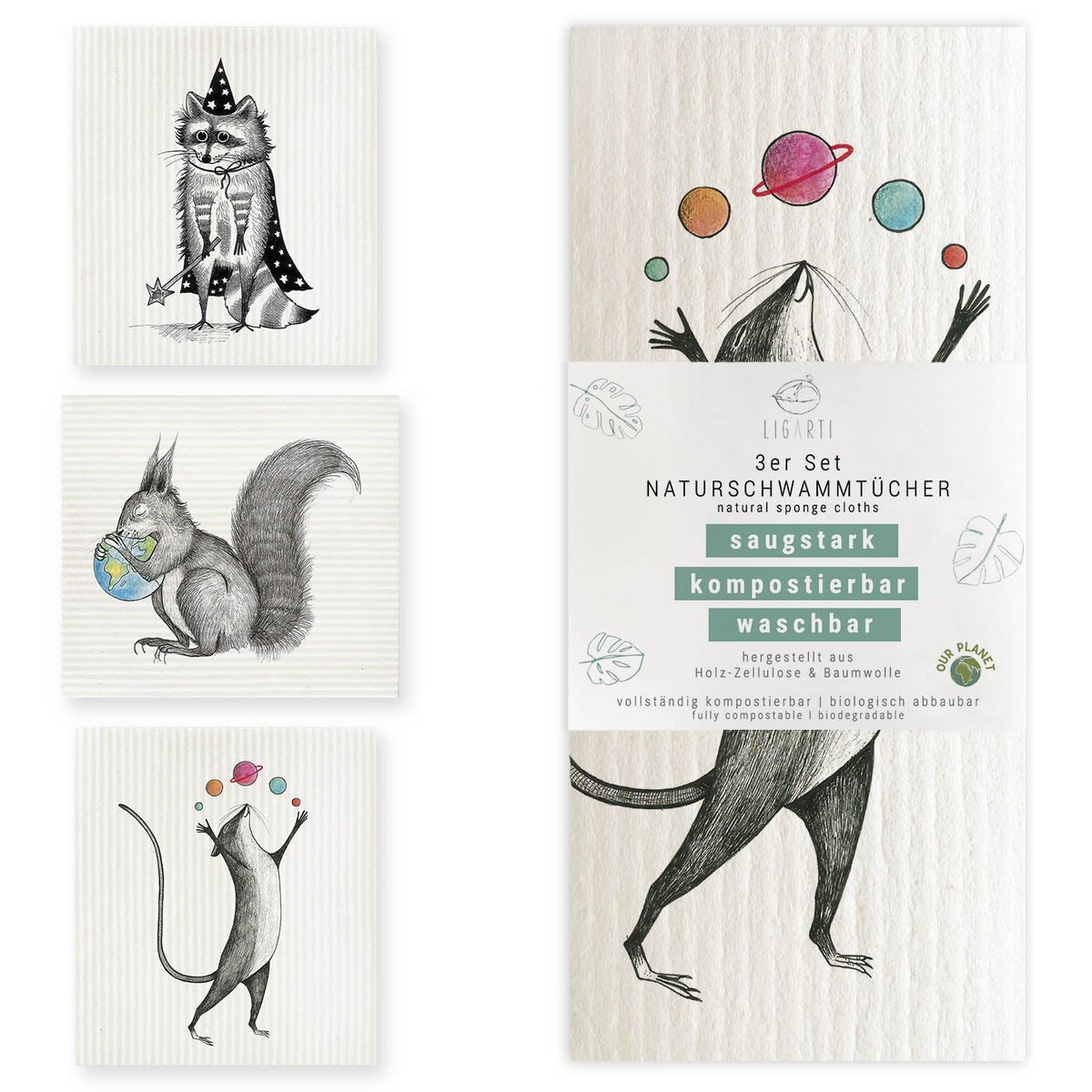 Schwammtuch 3er Set - Bunter Mix Schwammtuch 3er Set - Bunter Mix