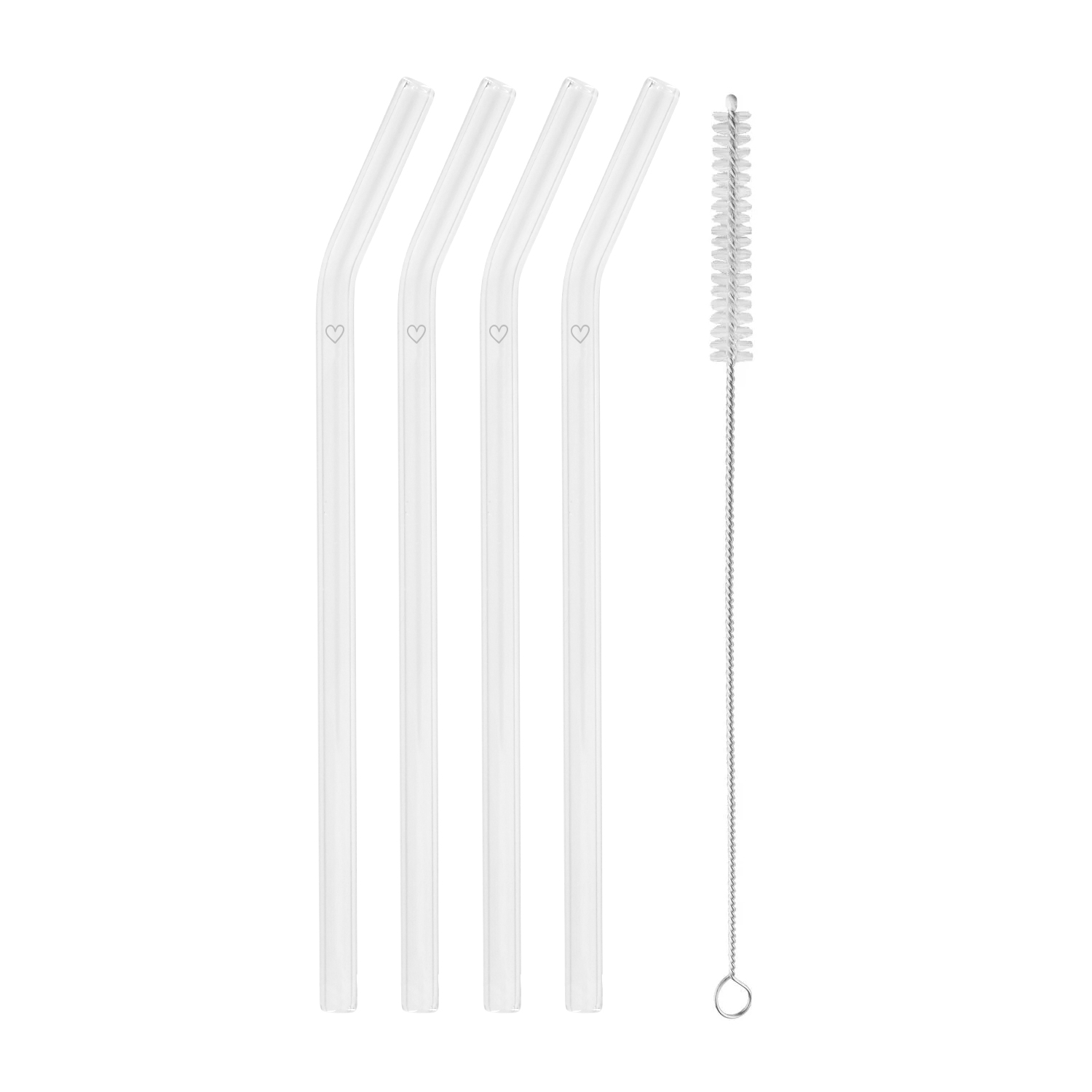 Eulenschnitt Glastrinkhalme gebogen Herz, 4er Set Eulenschnitt Glastrinkhalme gebogen Herz, 4er Set