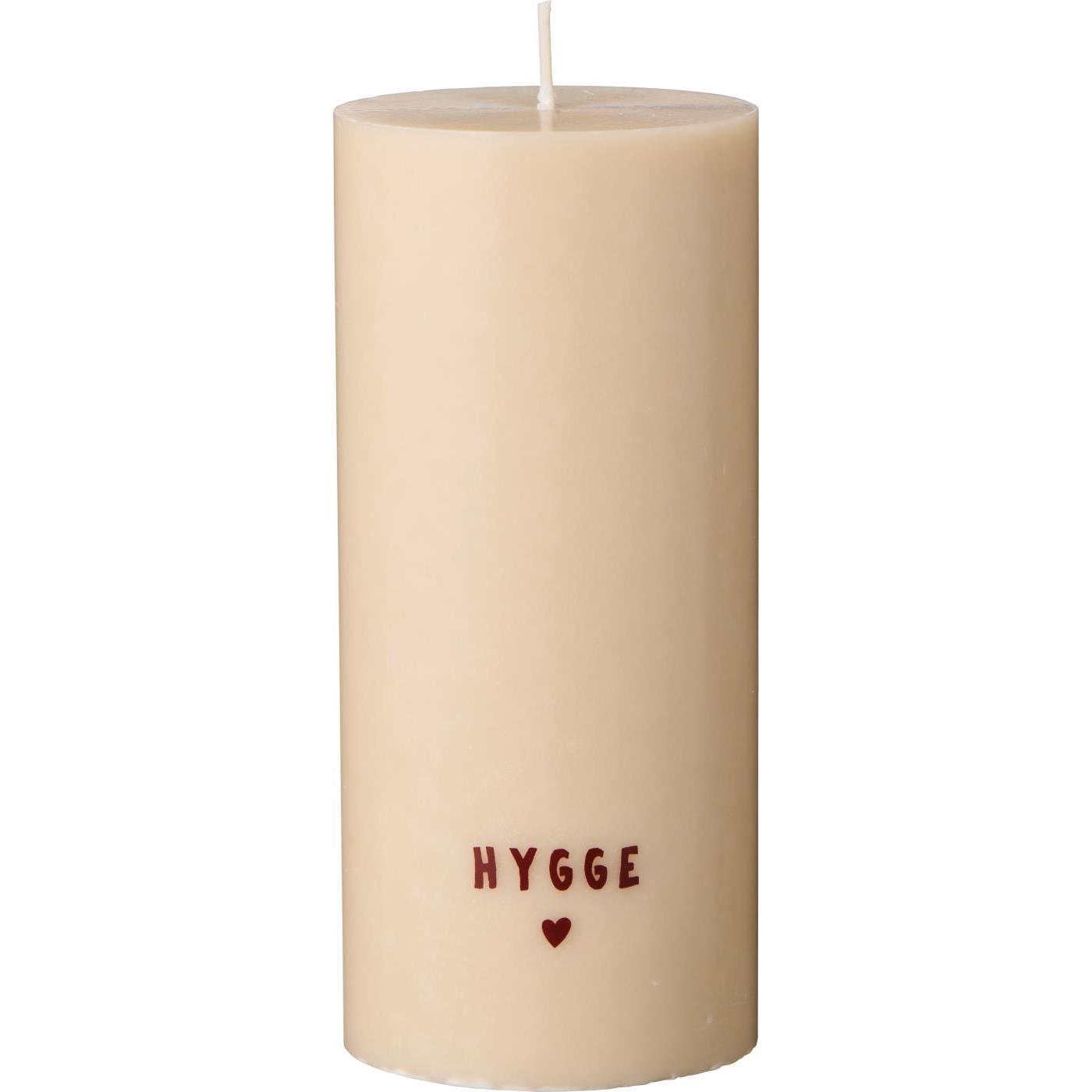 Stumpenkerze Graunatur mit Druck "Hygge"