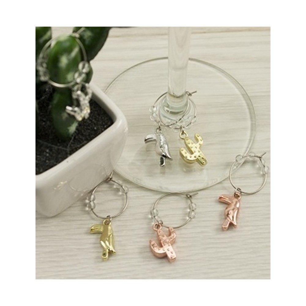 set-6-wine-charm-sets-toucan-cactus-3-assorted-colors Aulica Wine Charms / Glasmarkierer, 6er Set