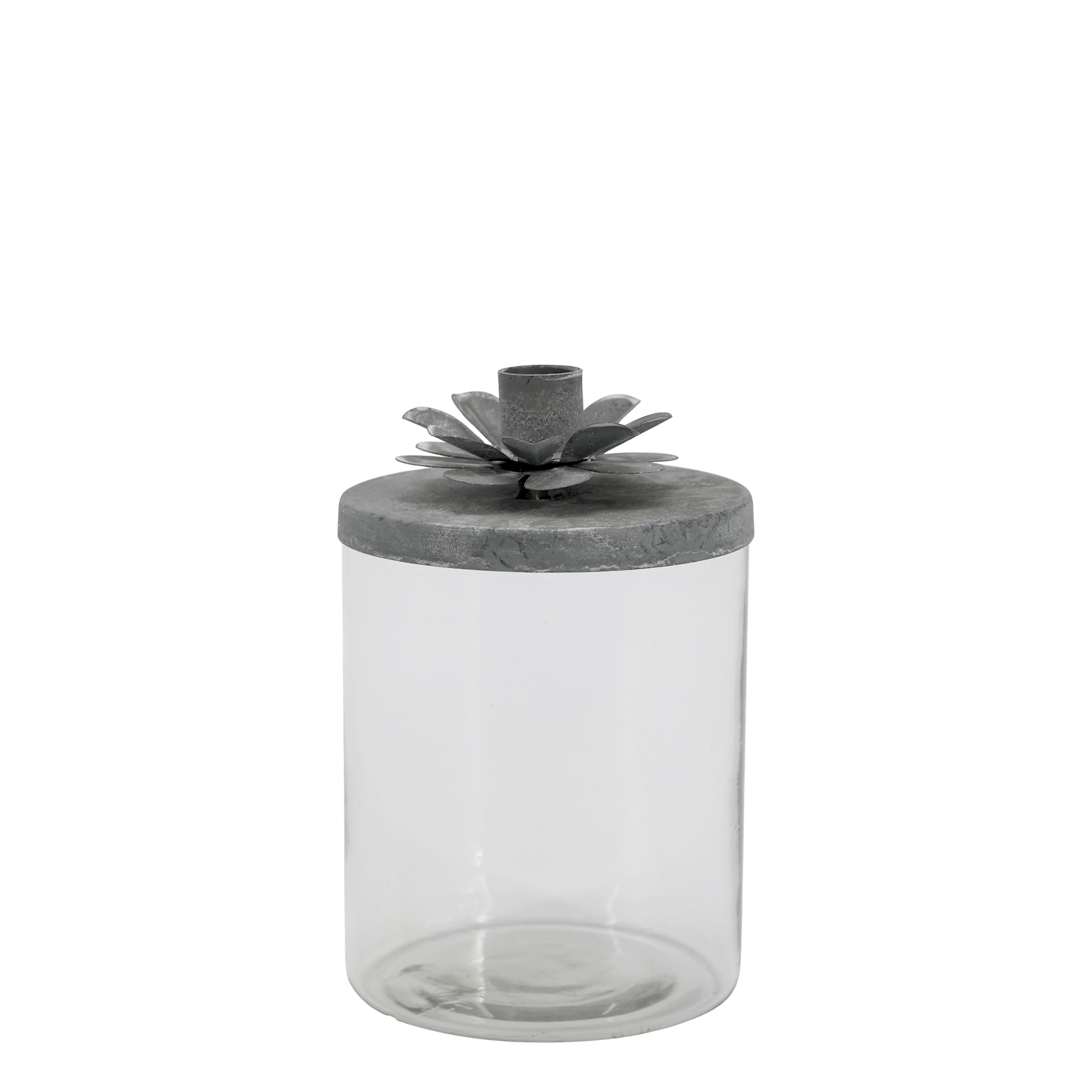 Kerzenglas mit Deckel antique zink