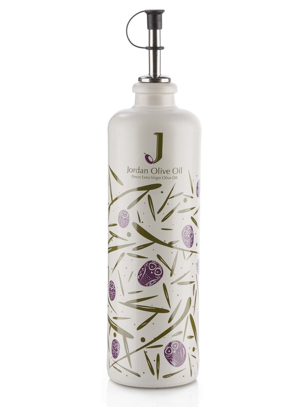 Jordan Ölflasche Keramik, bunte Symbole