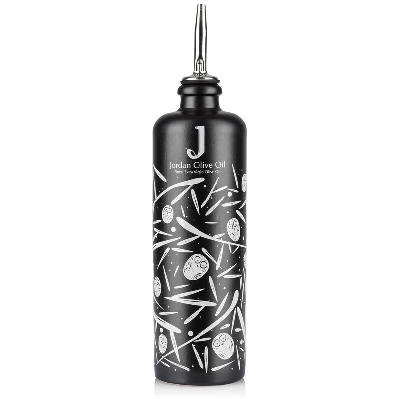 Jordan Ölflasche Keramik, schwarz, weiße Symbole