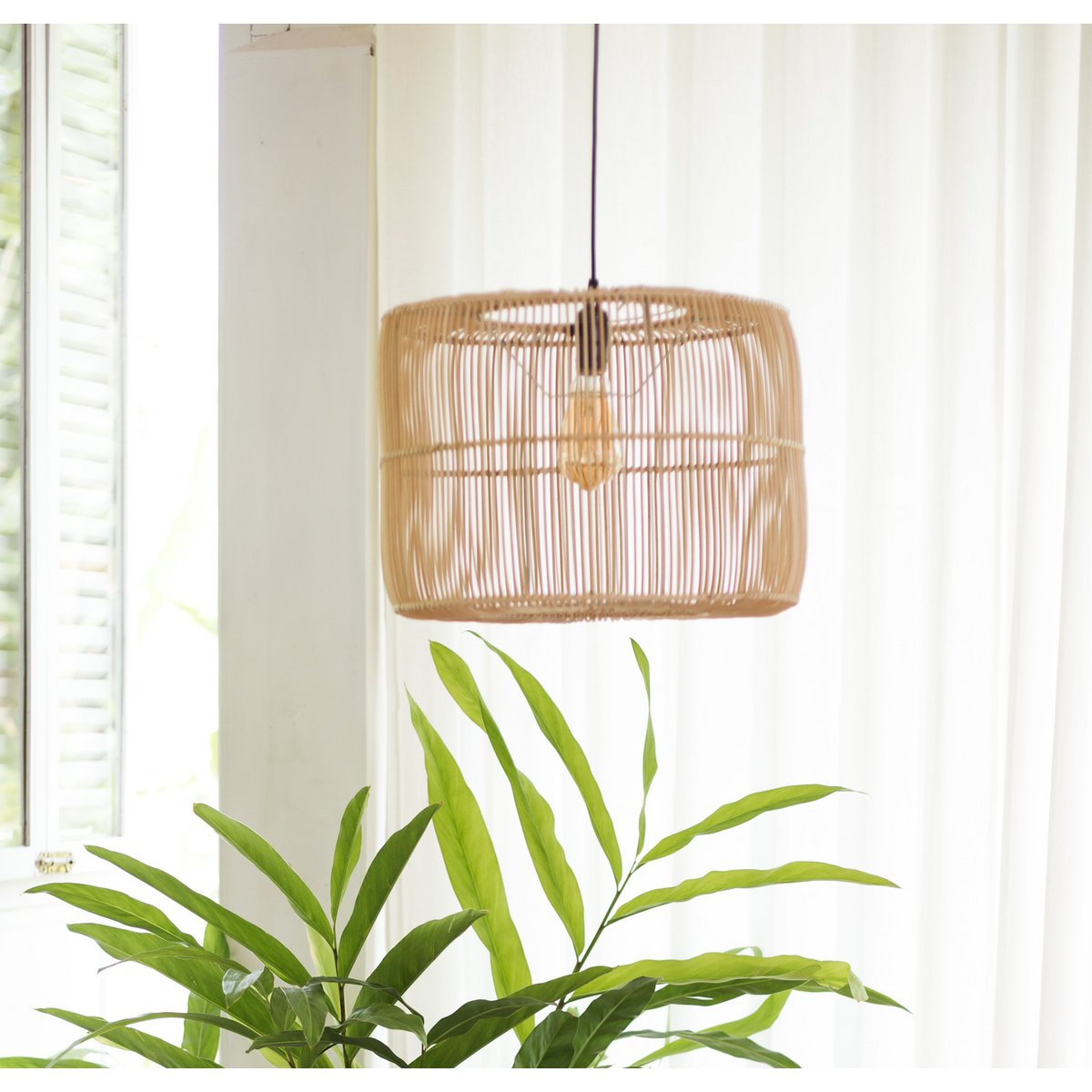 Rattanlampe | Boho Lampenschirm | Pendelleuchte LIKU (2 Größen) Größe: Set (M+L)