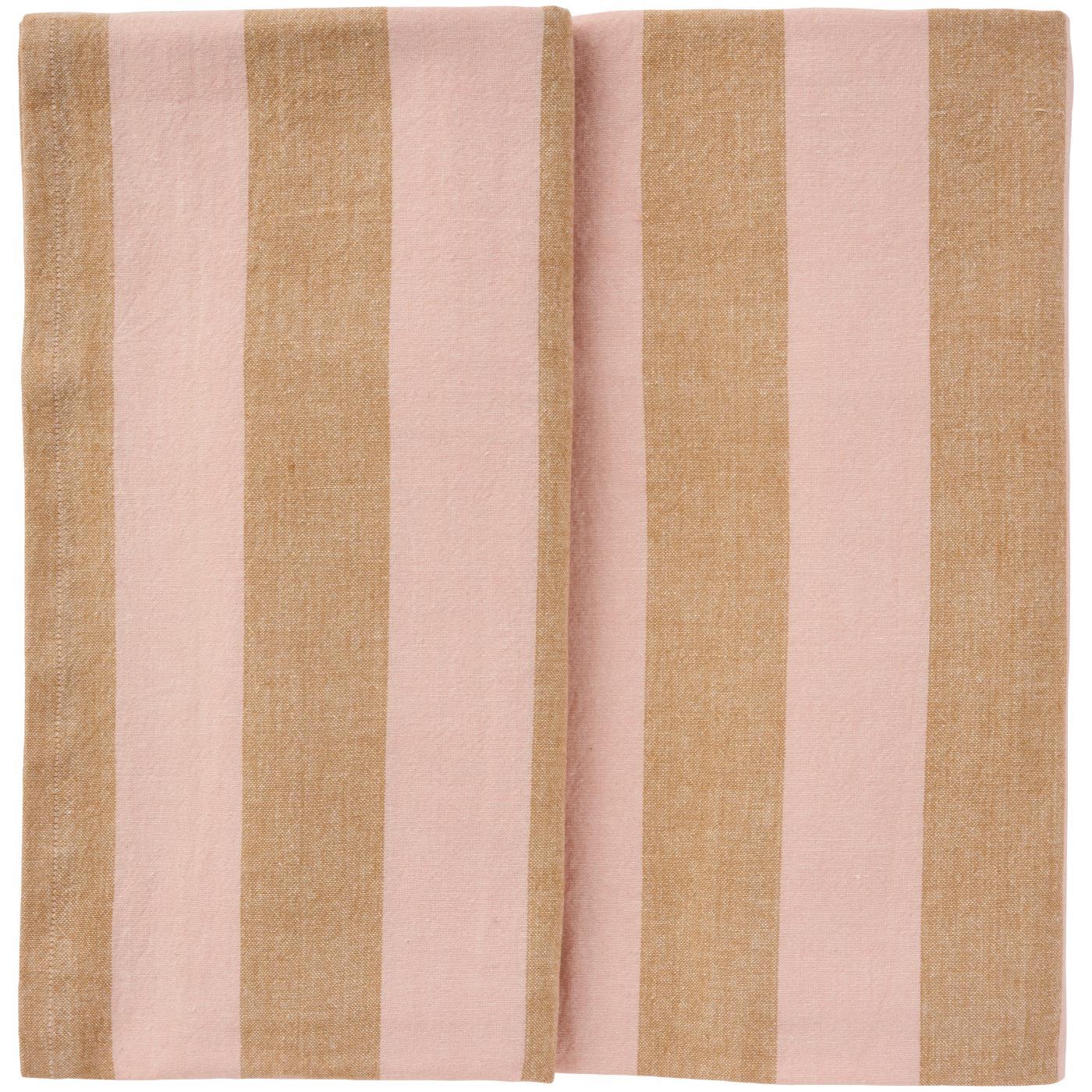 Tischdecke Linus m/hellbraunen und rosafarbenen breiten Streifen, 150 x 250 cm