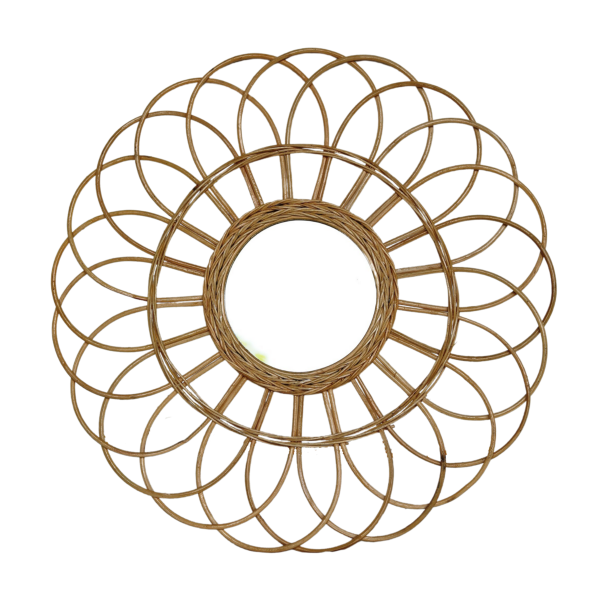 Handgefertigter Boho-Wandspiegel, Rattan, 58 cm MAGUWO Handgefertigter Boho-Wandspiegel, Rattan, 58 cm MAGUWO