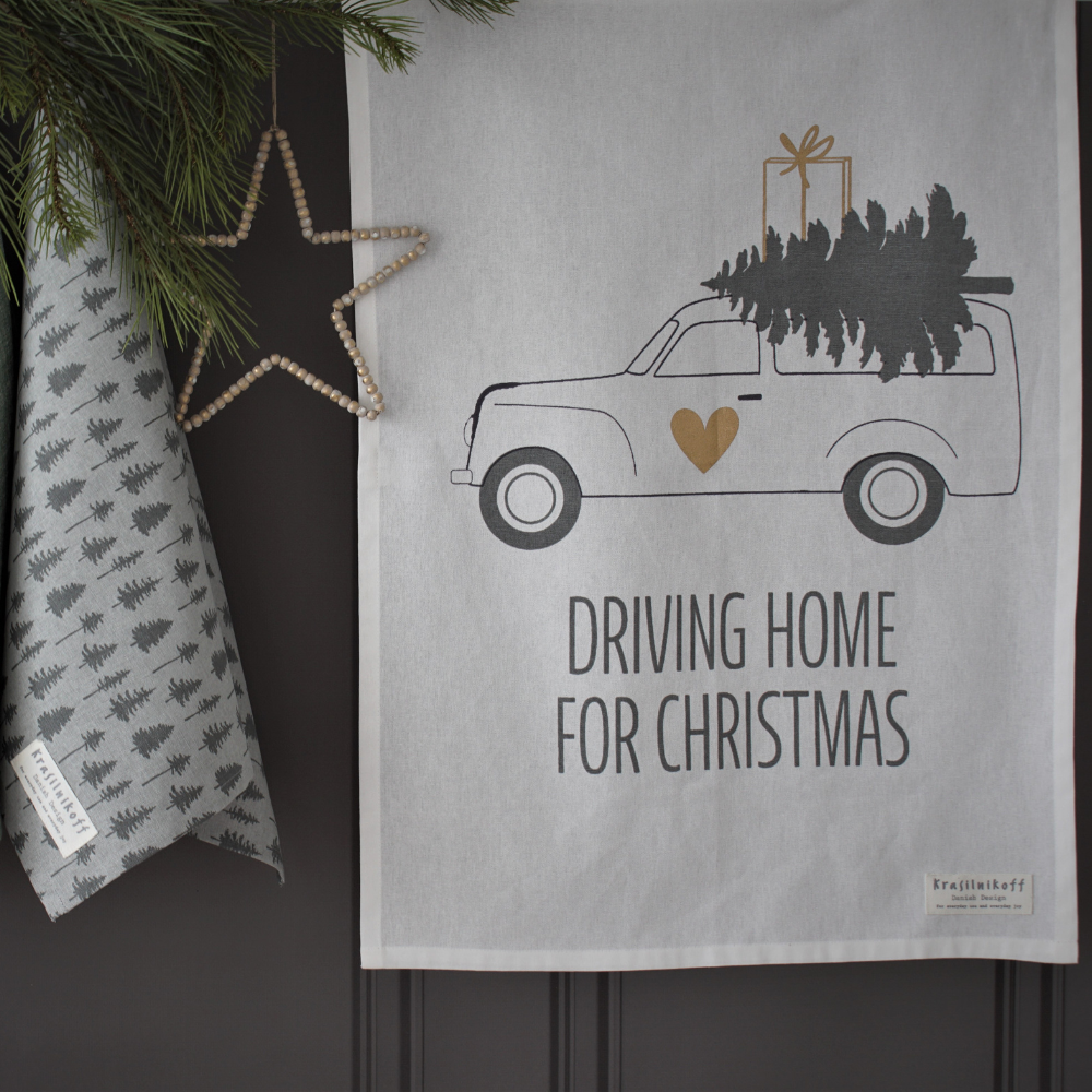 Geschirrtuch Driving home for christmas white  Kombi Geschirrtuch Driving home for christmas white  Kombi