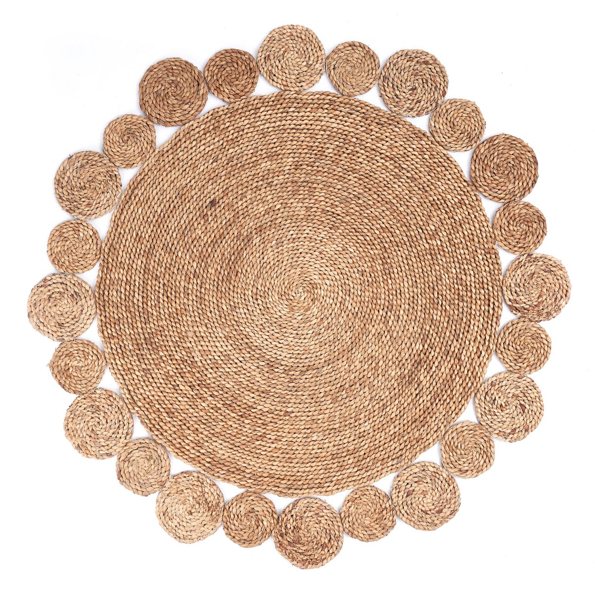 Round Waterhyacinth Rug 90/110 cm LAORA Woven Carpet Beige (2 sizes) Size: 110 cm Round Waterhyacinth Rug 90/110 cm LAORA Woven Carpet Beige (2 sizes) Size: 110 cm