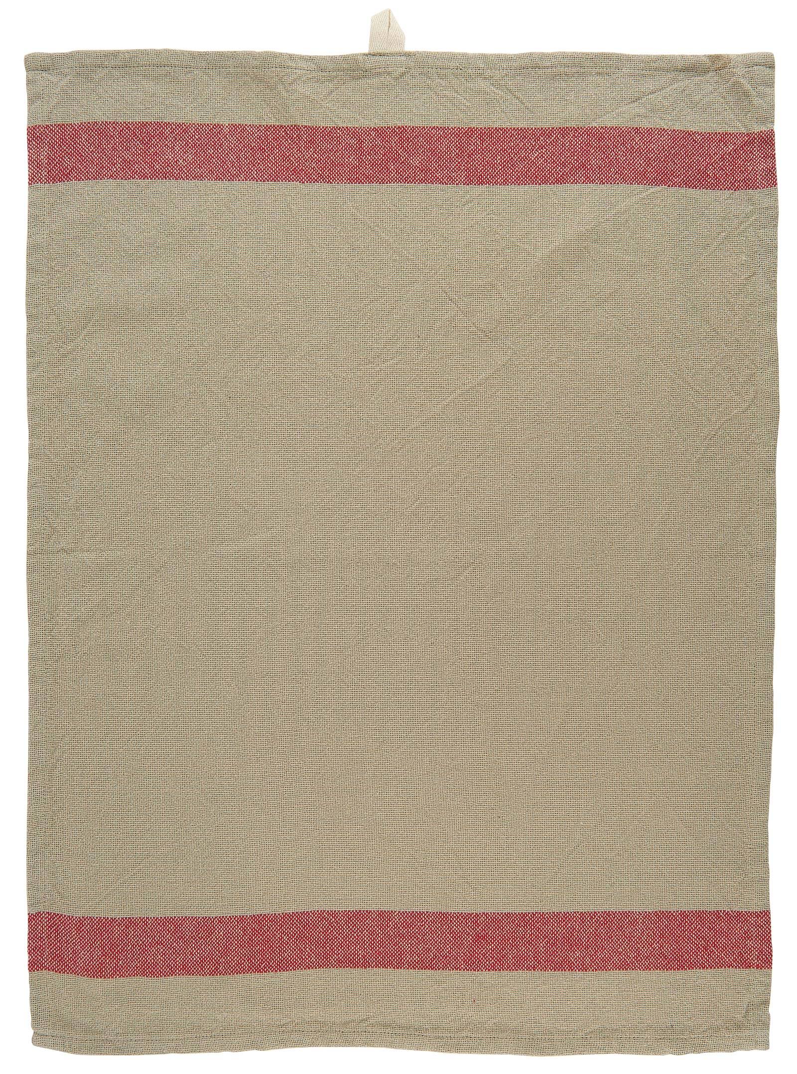 Geschirrtuch, Taupe mit rotem Streifen