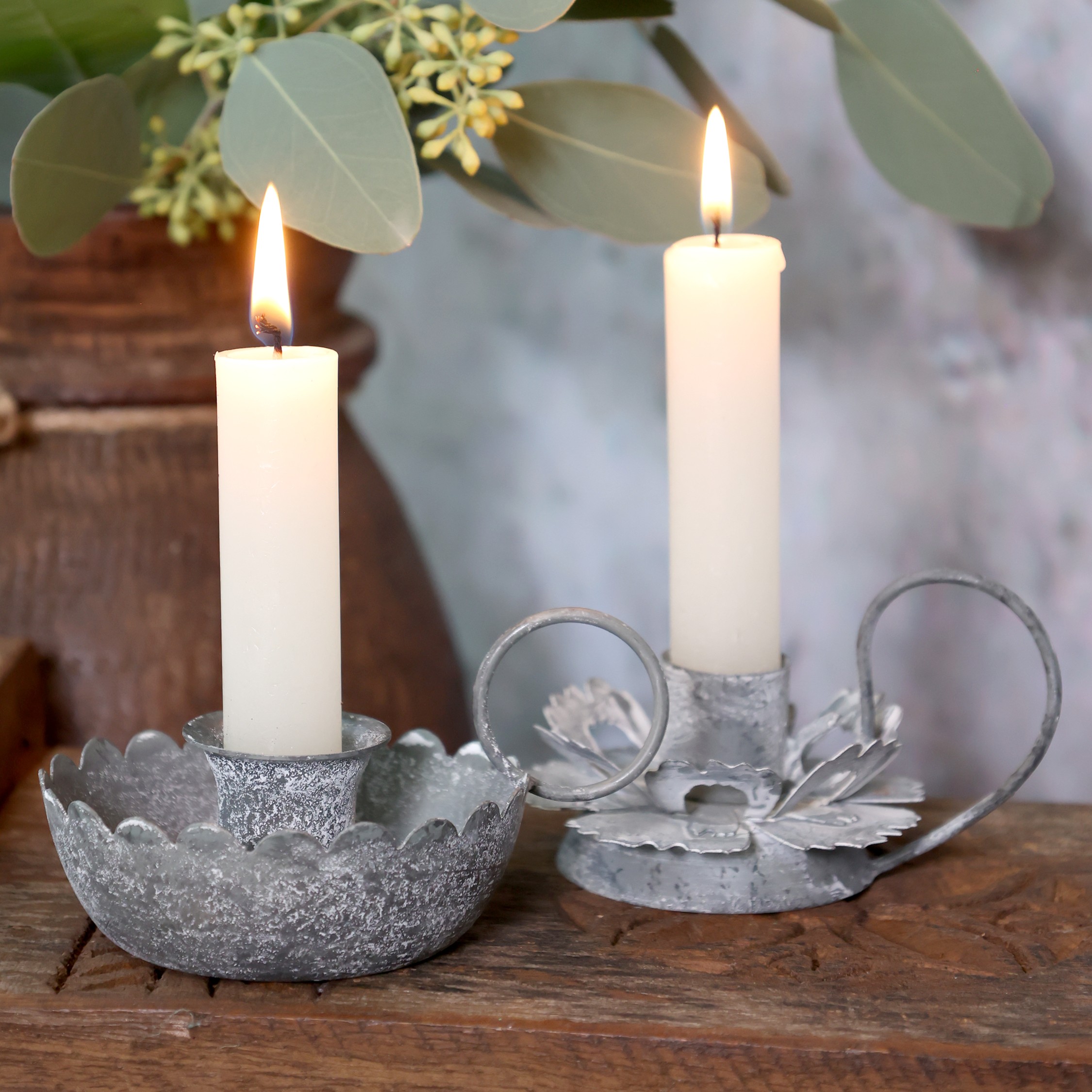 Kammerleuchter rund mit gewelltem Rand für Stabkerzen