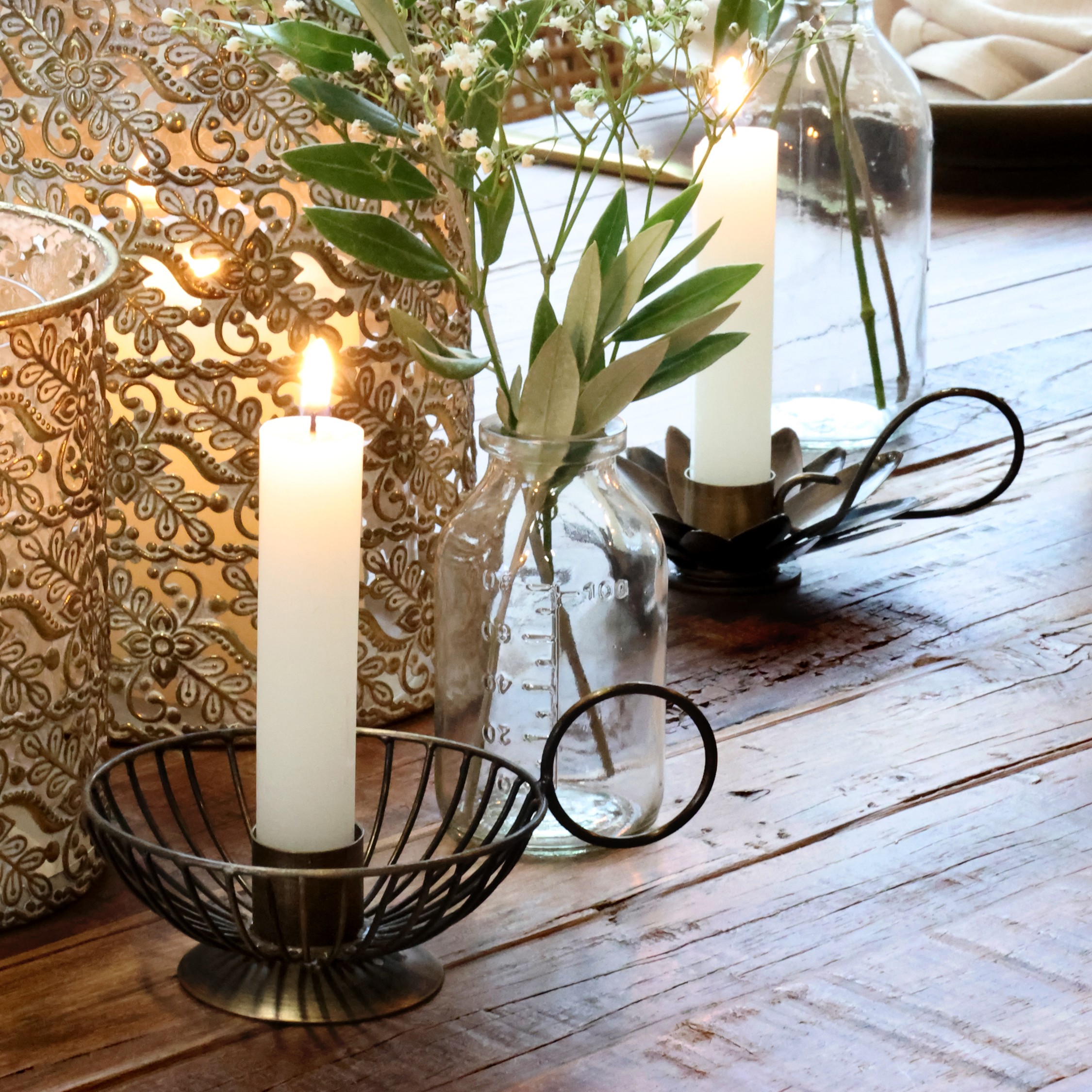 Kerzenhalter/Kammerleuchter Antique Messing für Stabkerzen