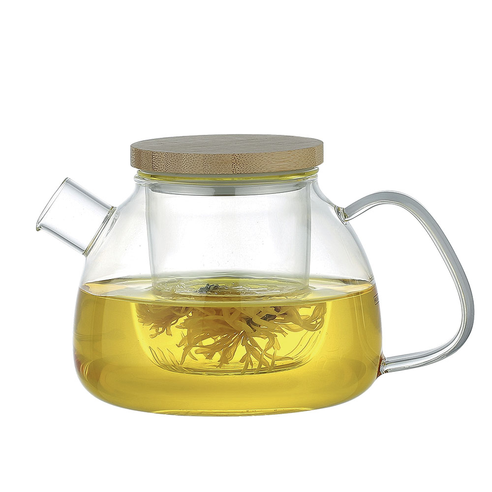 Teekanne, Glas mit Bambusdeckel Teekanne, Glas mit Bambusdeckel
