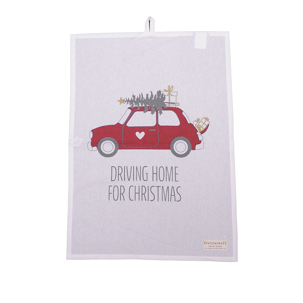 Geschirrtuch Driving home for christmas white / red