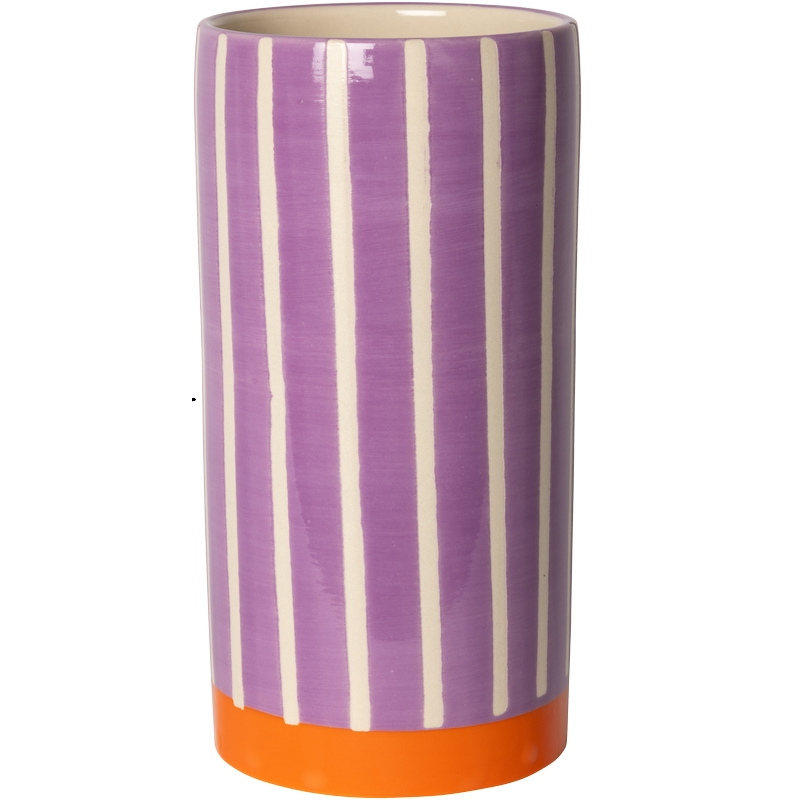 Bunte Vase mit Linien Violett/Weiß/Orange