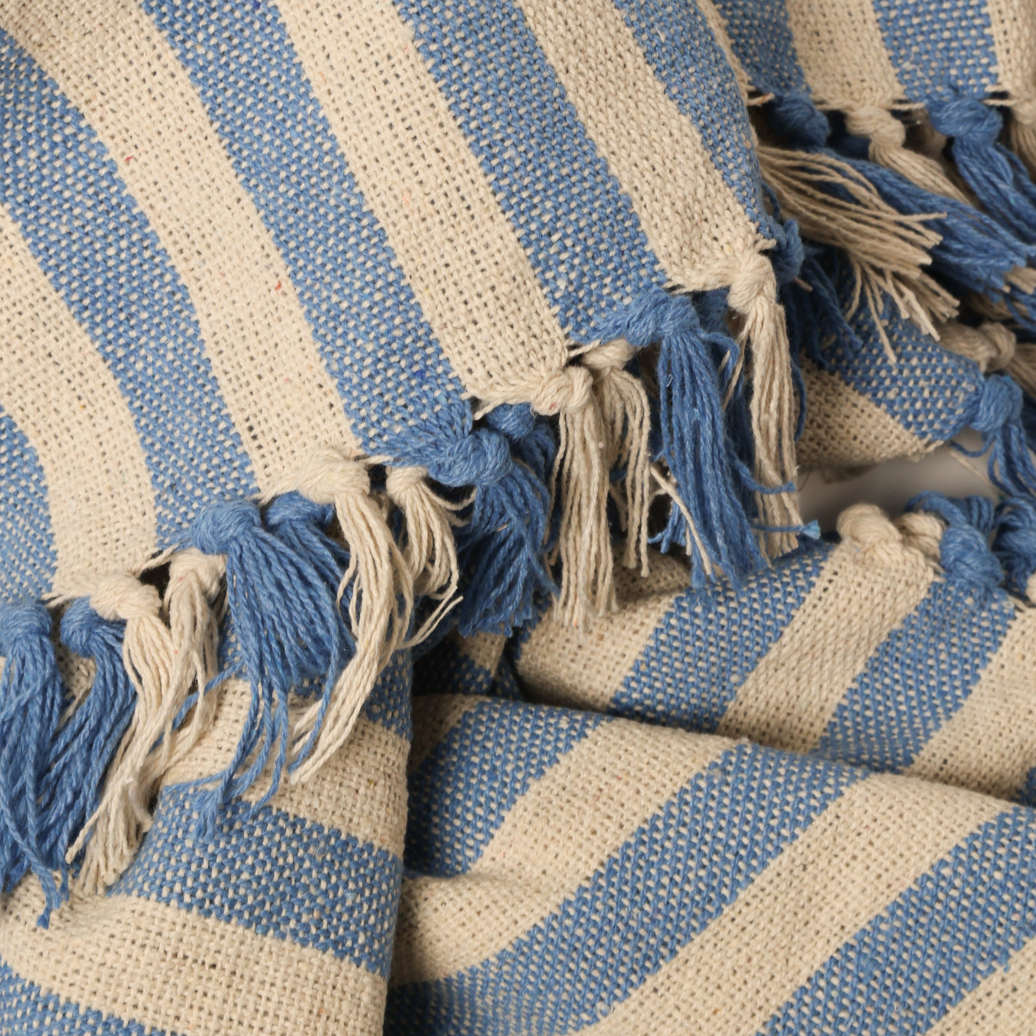 Plaid gestreift Hellblau aus Baumwolle