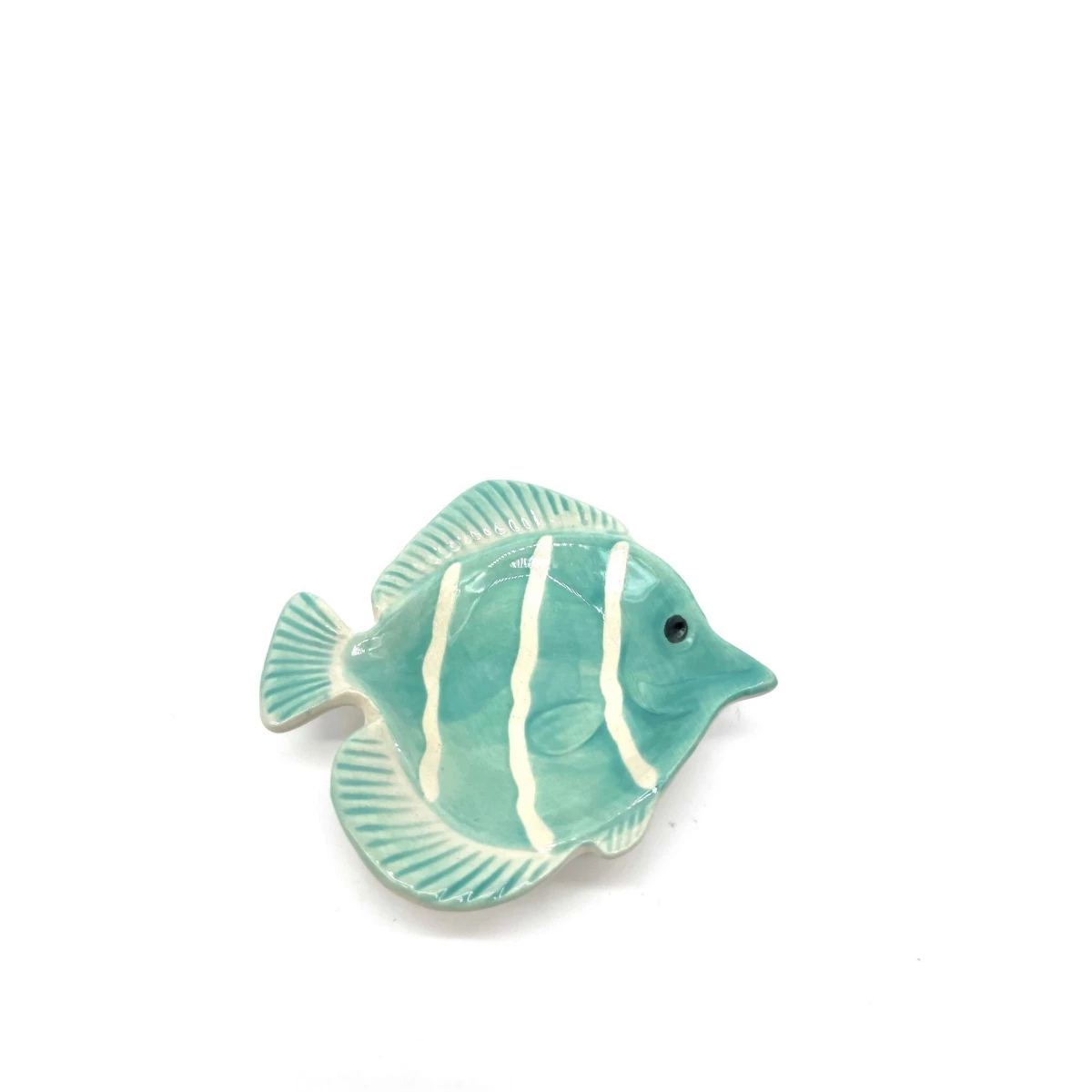 Mini Fisch Tellerchen rechts türkis mit weißen Streifen