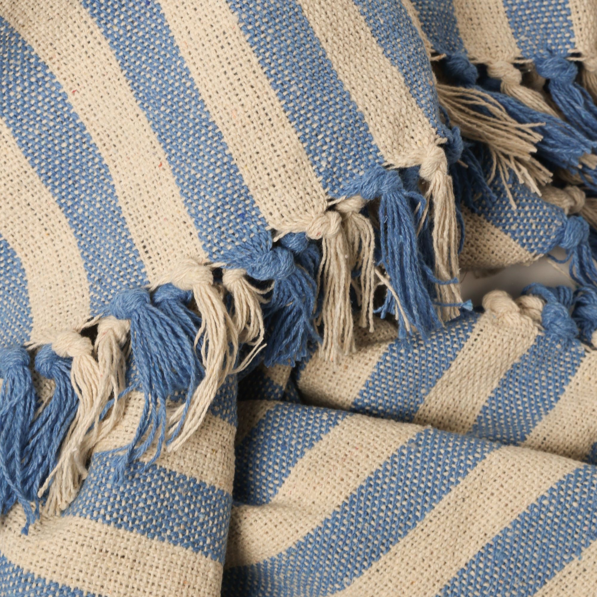 Plaid gestreift Hellblau aus Baumwolle