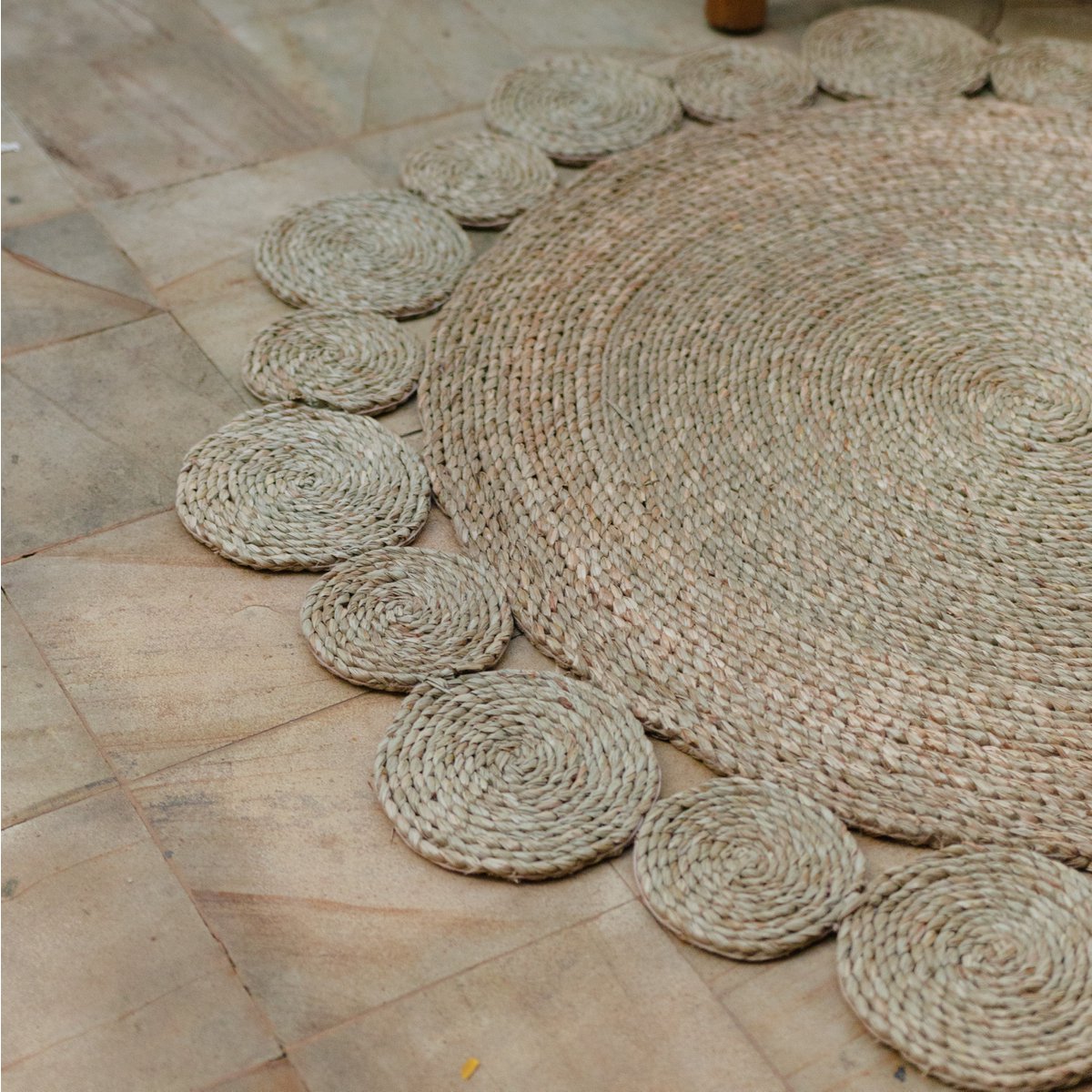 Runder Teppich aus Wasserhyazinthe 90/110 cm LAORA Webteppich Beige (2 Größen) Größe: 110 cm