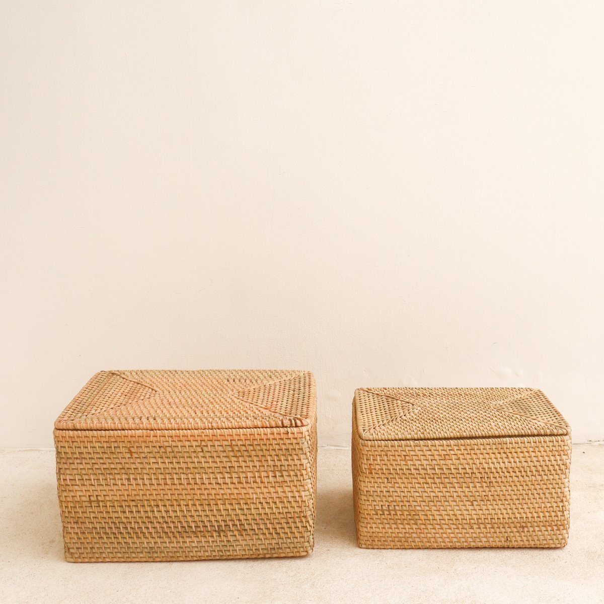 Aufbewahrungskorb mit Deckel – Regalkorb aus beigem Rattan – handgeflochtener Dekokorb GRAHA (2 Größen) Größe: M Aufbewahrungskorb mit Deckel – Regalkorb aus beigem Rattan – handgeflochtener Dekokorb GRAHA (2 Größen) Größe: M