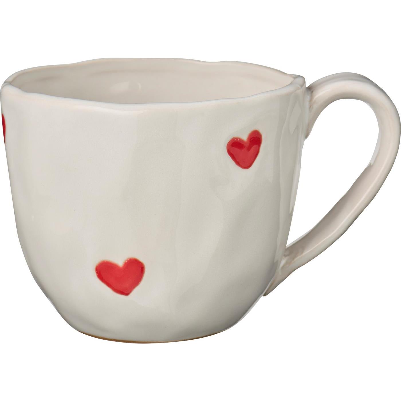 Tasse mit Henkel rote Herzen und unebene Kante