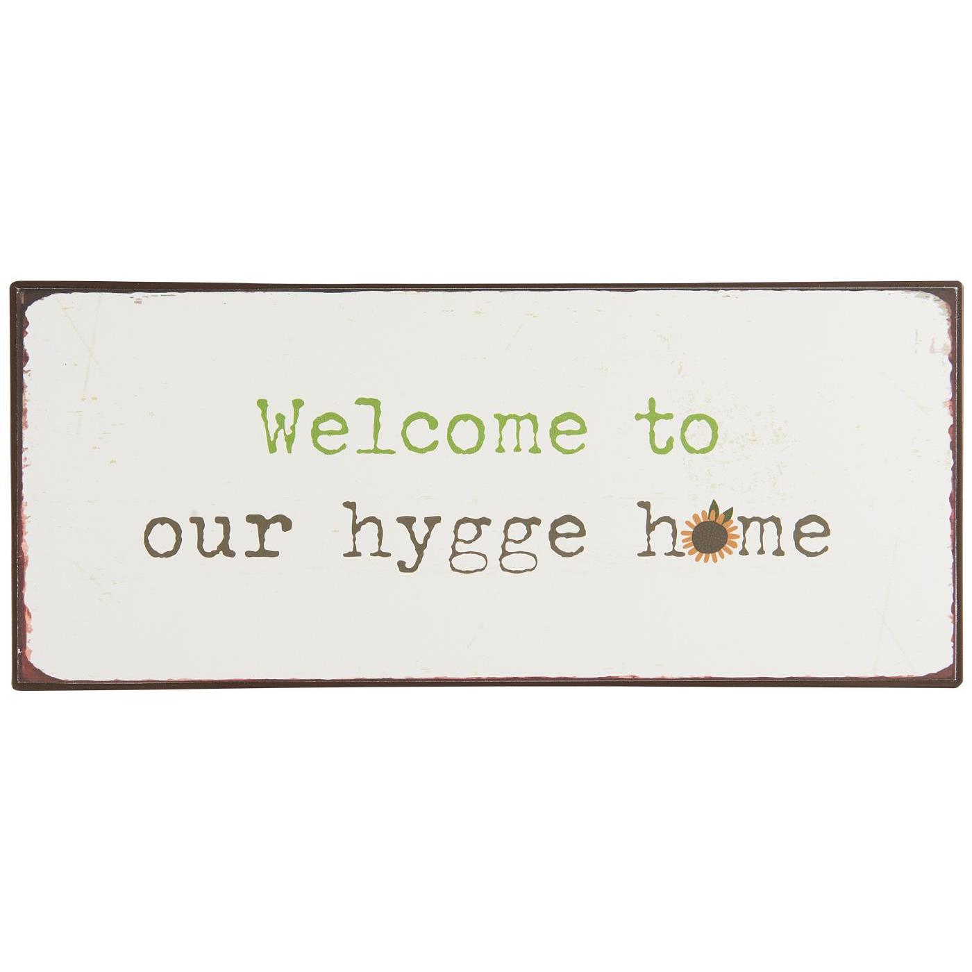 Metallschild "Welcome to our hygge home"
