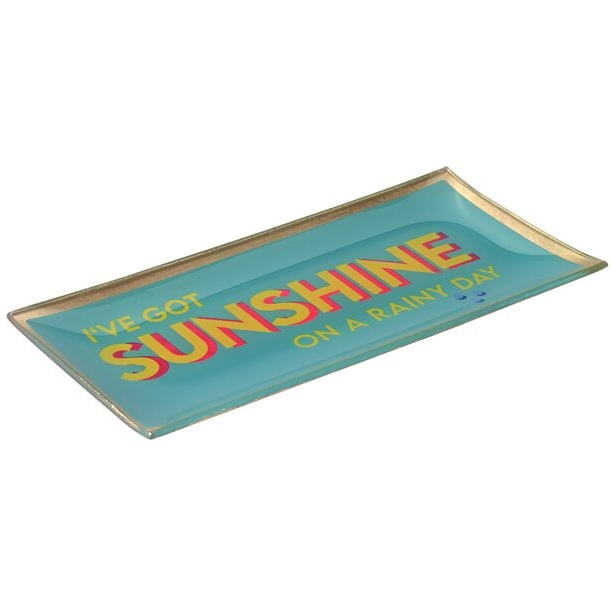 Love Plates, Glasteller L,  I´ve got sunshine on a rainy day, türkis