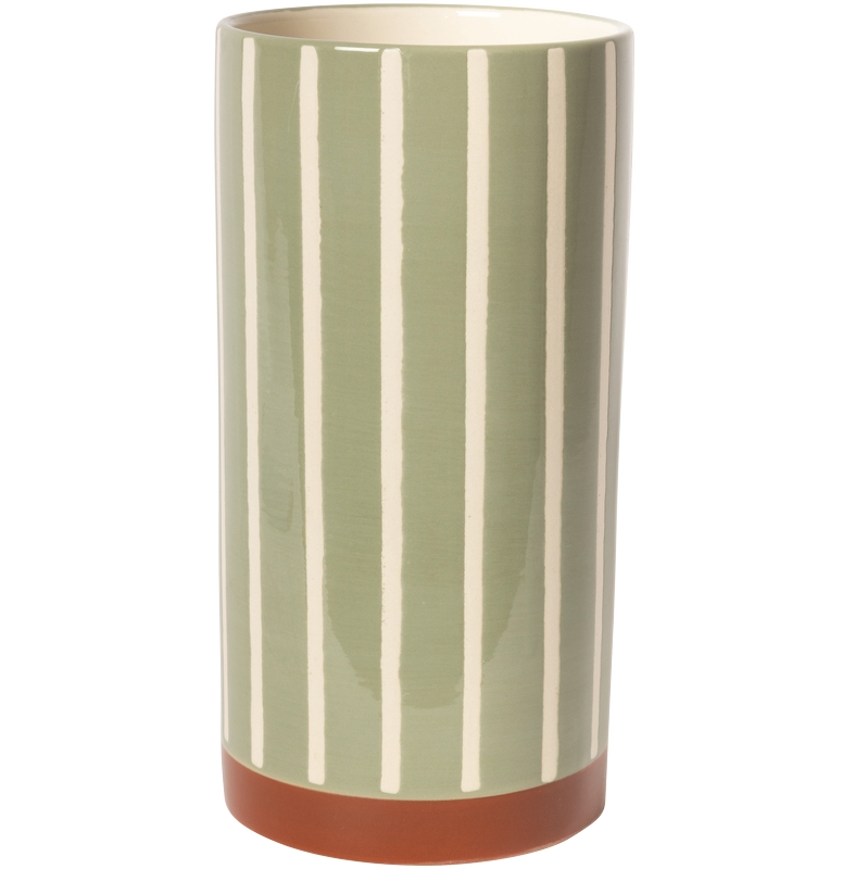 Bunte Vase mit Linien Grün/Braun