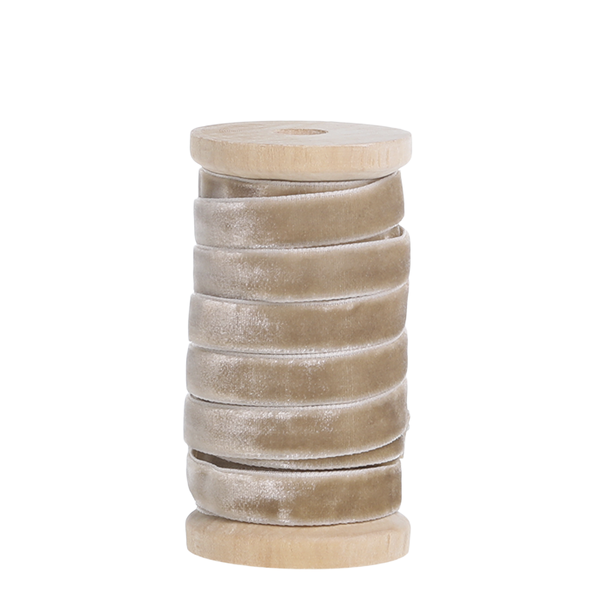 Veloursband auf Holzspule, 5 m Creme
