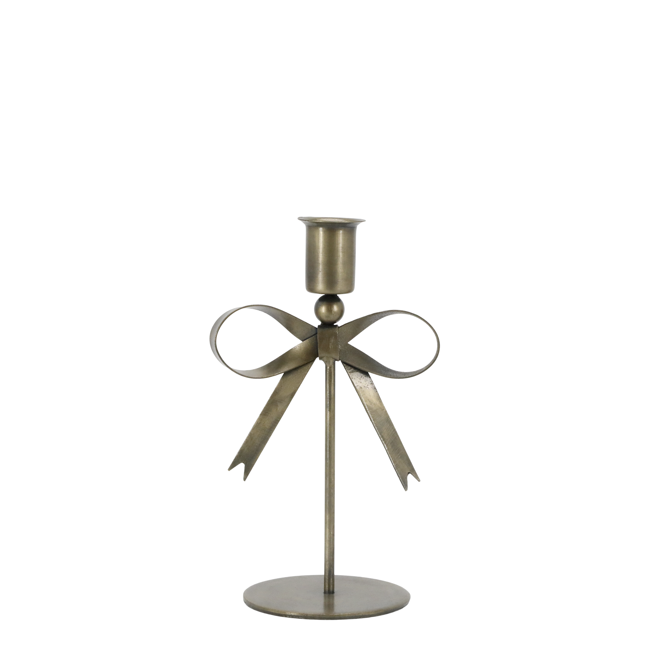 Kerzenhalter mit Schleife 18 cm, antique Messing, für Stabkerze