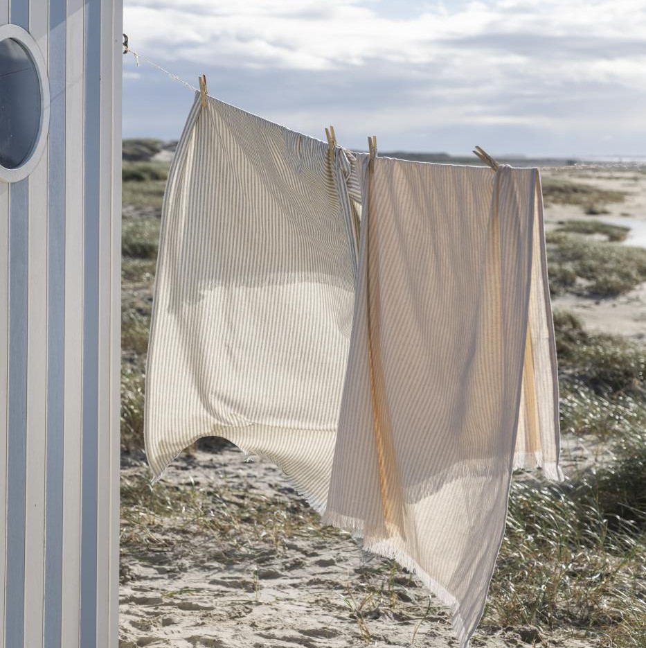 Hammam Handtuch mit Fransen Asger  Natur mit staubig blauen Streifen 