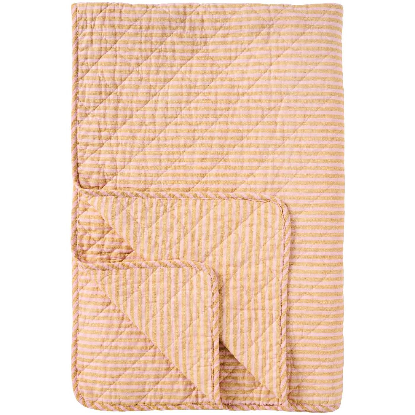Quilt m/mustard und hellrosa schmalen Streifen