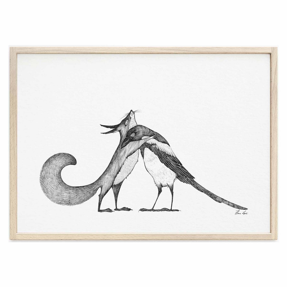 Kunstdruck - Eichhörnchen & Elster Size: A3