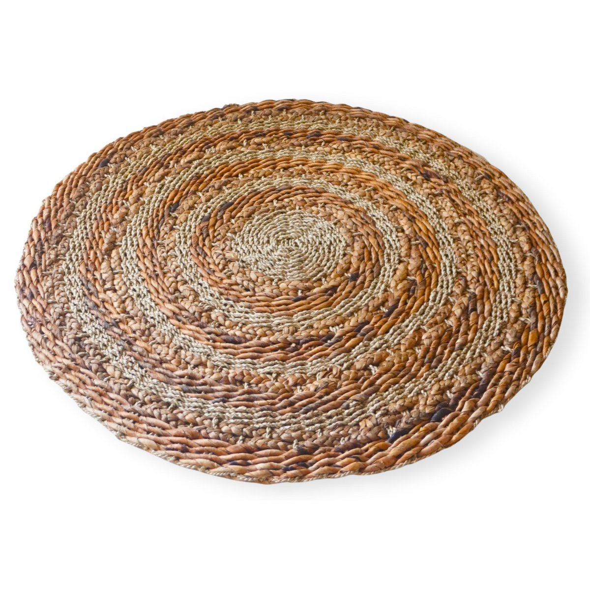 Teppich 100/120 cm mit Streifen Runder Pflanzenfaserteppich aus Bananenfasern, Seegras und Wasserhyazinthe Braun Beige Teppich POHON (2 Größen) Größe: 100 cm Teppich 100/120 cm mit Streifen Runder Pflanzenfaserteppich aus Bananenfasern, Seegras und Wasserhyazinthe Braun Beige Teppich POHON (2 Größen) Größe: 100 cm