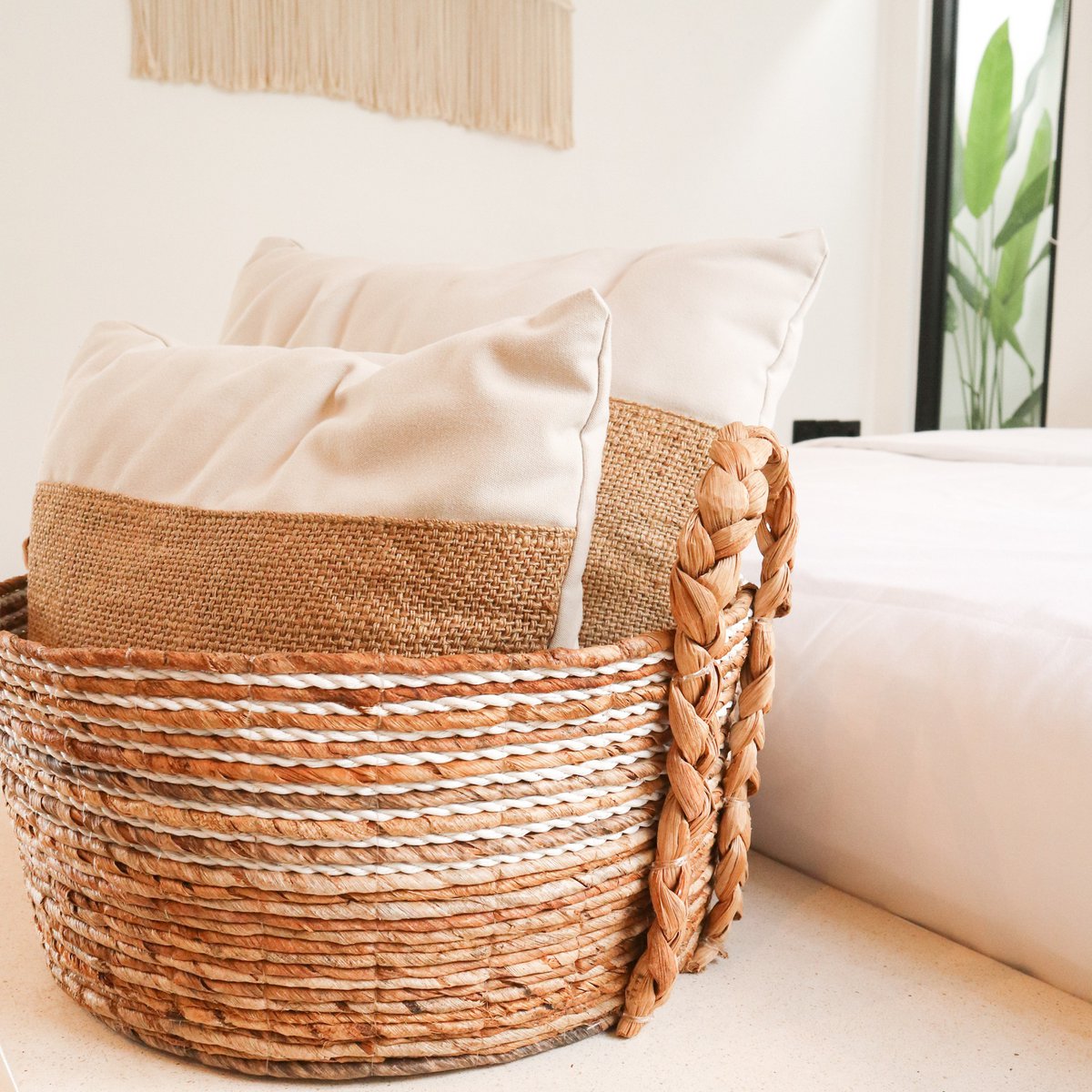 Laundry Basket Woven Storage Basket KURMA made from Banana Fibre (3 sizes) Size: Set (S+M+L)